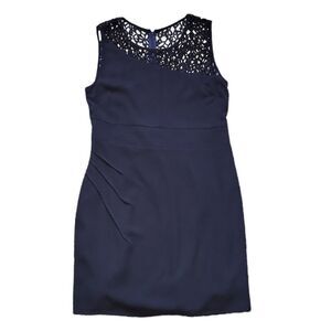 Navy Dress With Lace Covered Open Back 